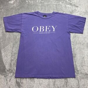 Obey T-Shirt Mens Medium Purple Good Faded Worldwide Graphic Logo Tee